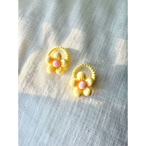 Cute yellow and pink petite flower hair ties - Picture 1 of 2